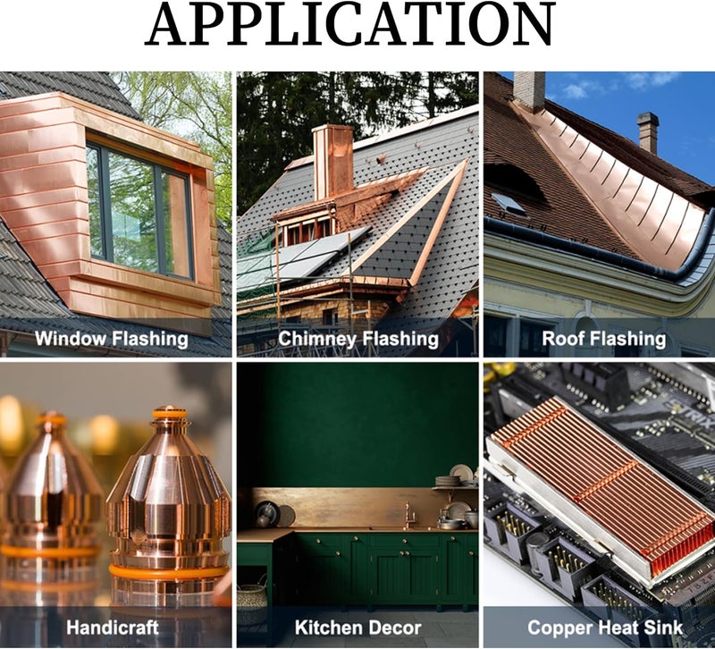 GOORY Copper Flashing 24 Gauge - 6in x 10ft 0.02"(0.51mm) Thickness Roof Flashing Roll - 99.95+% Pure Copper Sheet Metal ASTM B152 - Roofing Repair DIY Project Contractor Jewelry Crafts - Image 4